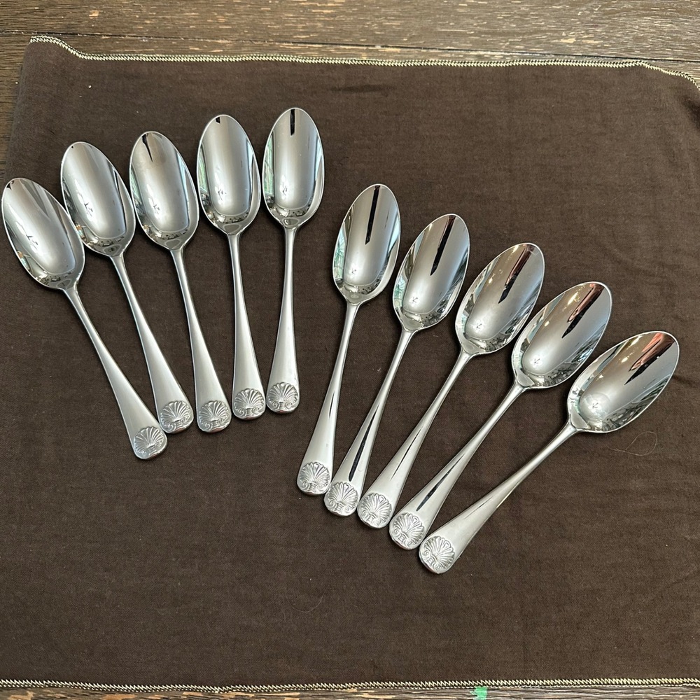 Kirk Stieff Williamsburg Royal Shell Stainless Steel 10 Pc Oval Soup Spoons